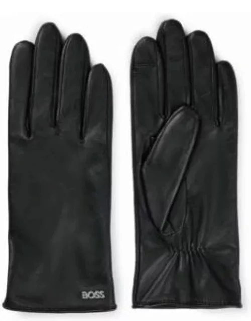 Leather gloves with logo rivet- Black Women's Glove