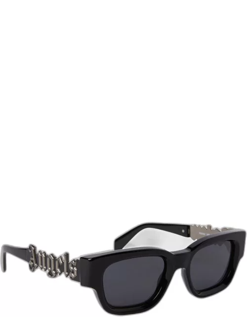 Posey Black Acetate & Metal Square Sunglasse