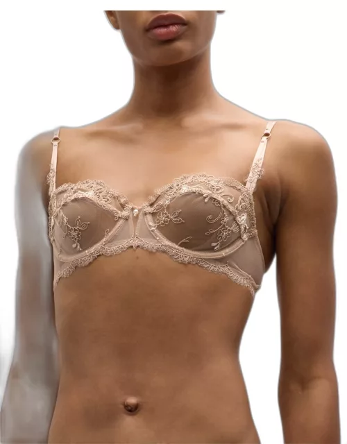 Floral-Embroidered Two-Part Demi Bra