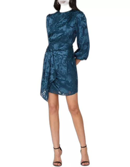 Sunday Blouson-Sleeve Jacquard Mini Dres