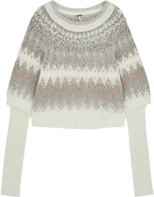 Free People Home For The Holidays Intarsia Knitted Jumper - Cream - M (UK 12-14 / M)