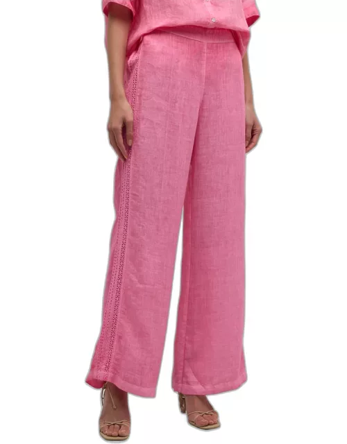 Embroidered Wide-Leg Linen Pant