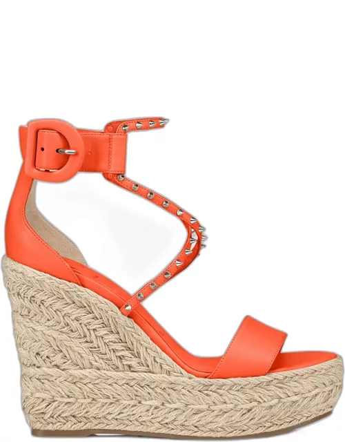 Leather Spikes Red Sole Wedge Espadrille