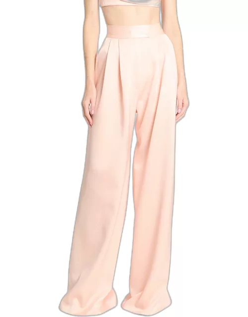 High-Rise Pleated Wide-Leg Satin Crepe Trouser