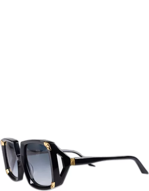 Strawberry Moon Square Black Acetate & Gold-Plated Steel Sunglasse