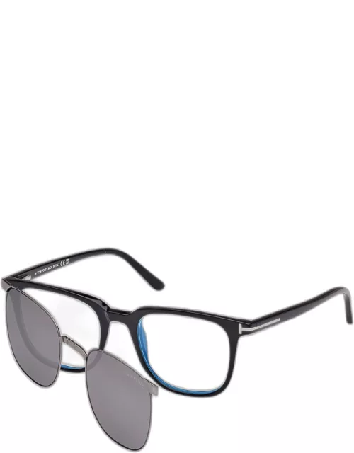 Men's Square Blue Light Blocking Glasses with Clip-On Lense