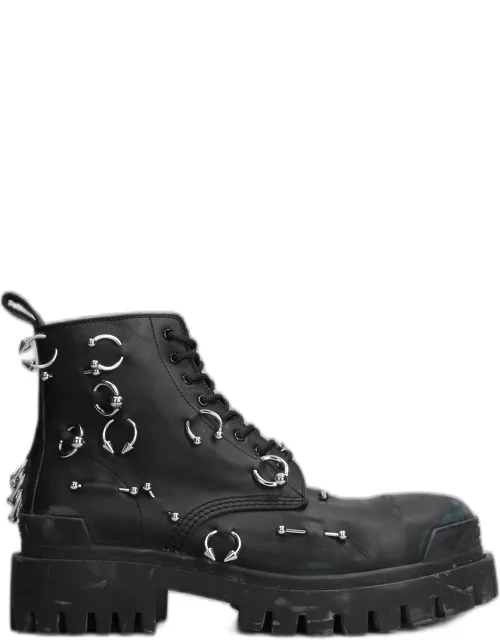 Balenciaga Strike Piercing Combat Boots In Black Leather