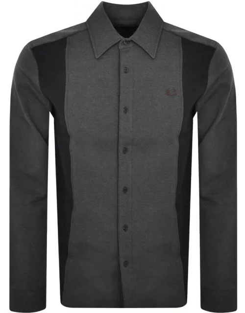 Fred Perry Panelled Twill Long Sleeve Shirt Black