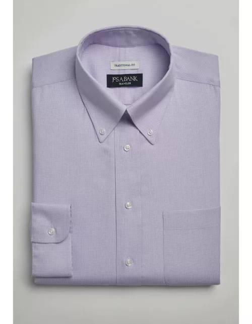 JoS. A. Bank Big & Tall Men's Traveler Collection Traditional Fit Mini Gingham Dress Shirt , Lavender, 18 34
