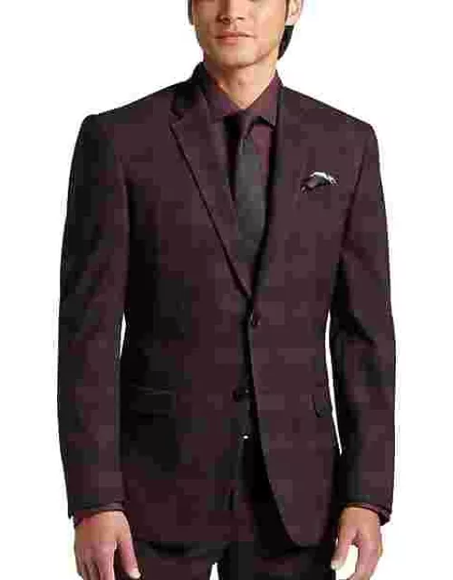 Egara Skinny Fit Men's Suit Separates Jacket Burgundy Plaid