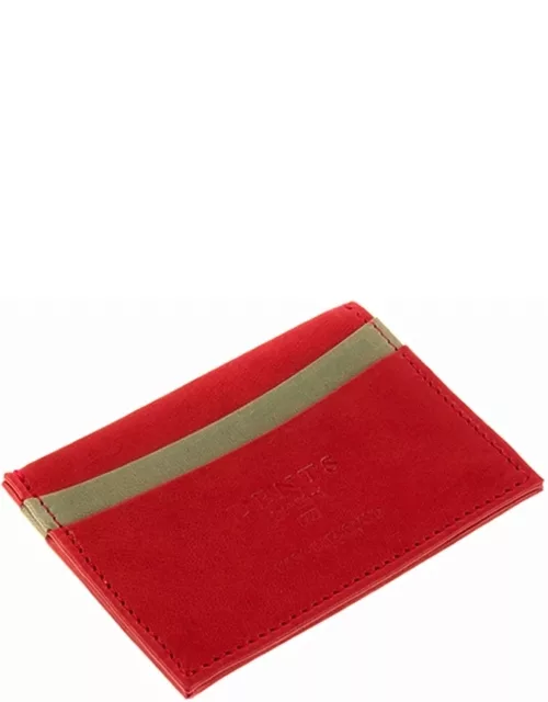 Dents Handmade Heritage Two Tone Lambskin Leather Card Holder In Tuscan Red/apple Green