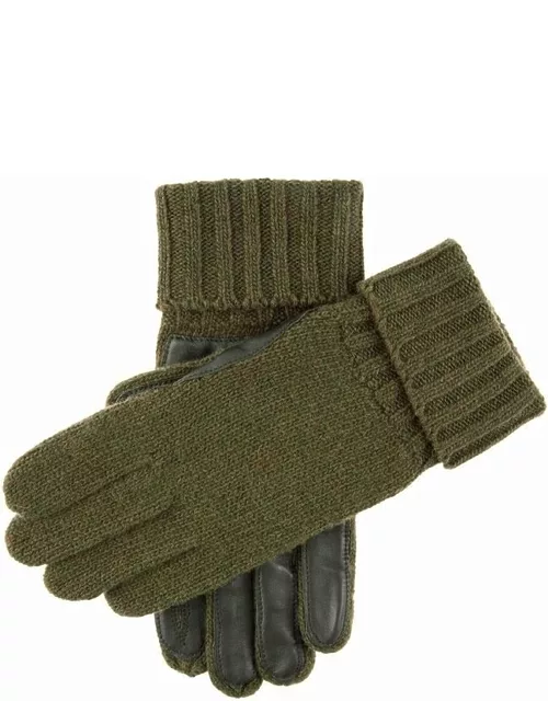 Dents Knitted Shooting Gloves With Leather Palm In Olive