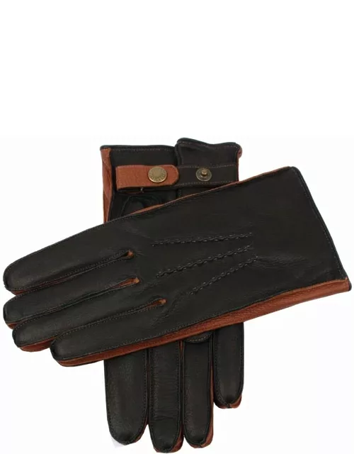 Dents Men's Cashmere Lined Deerskin Leather Gloves With Contrast Side Walls In Black/black