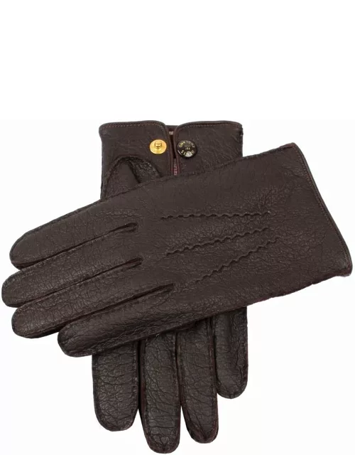 Dents Men's Handsewn Cashmere Lined Peccary Leather Gloves In Bark