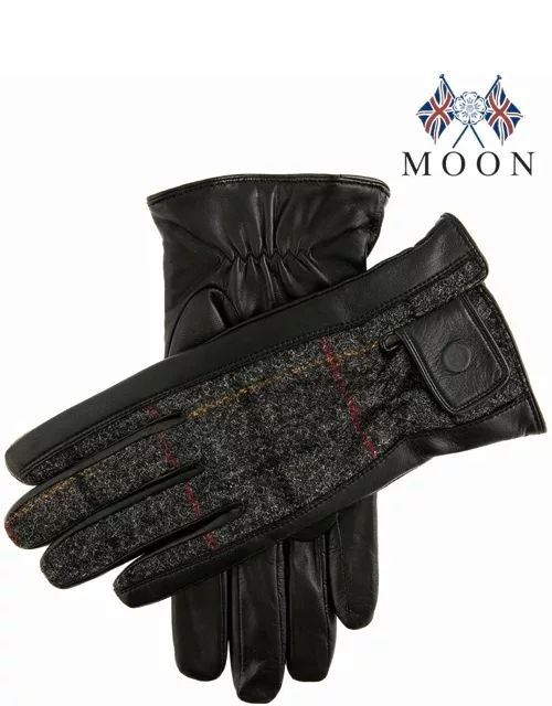 Dents Men's Cashmere Lined Abraham Moon Tweed & Leather Gloves In Black/charcoal/black