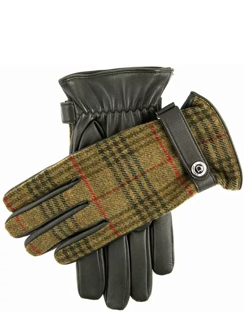 Dents Men's Cashmere Lined Abraham Moon Tweed & Leather Gloves In Sage/hunter