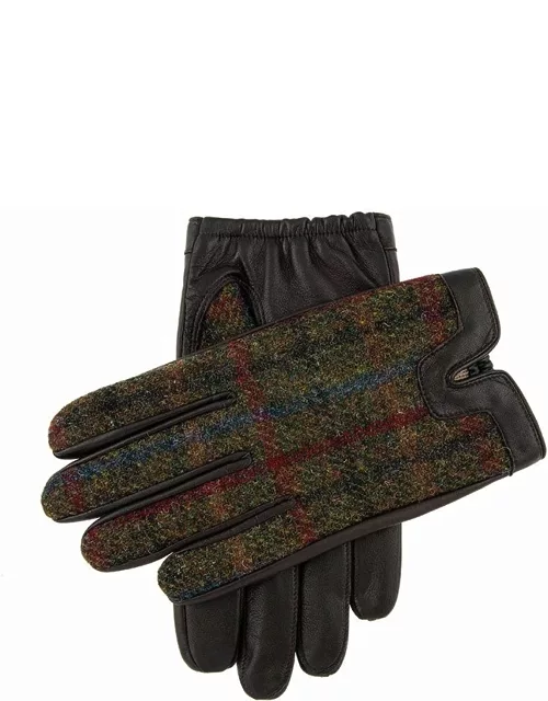 Dents Men's Cashmere Lined Harris Tweed And Leather Gloves In Brown/sage/beige