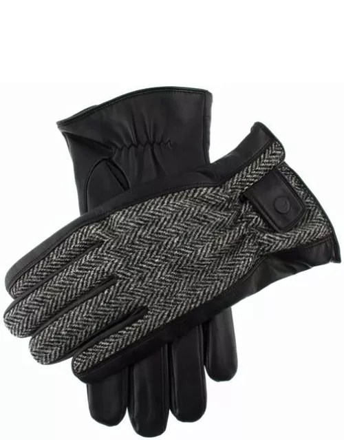 Dents Men's Cashmere Lined Harris Tweed & Leather Gloves In Black/charcoal/black