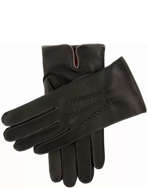 Dents Men's Cashmere Lined Leather Gloves With Contrasting Detail In Black/grey