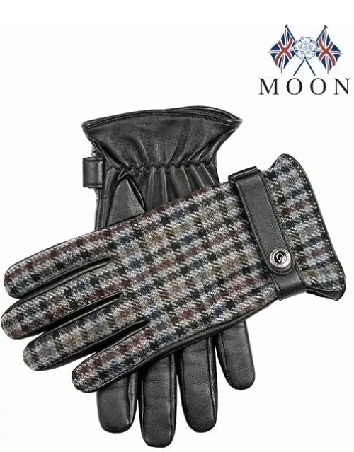 Dents Men's Cashmere Lined Abraham Moon Tweed & Leather Gloves In Black/slate