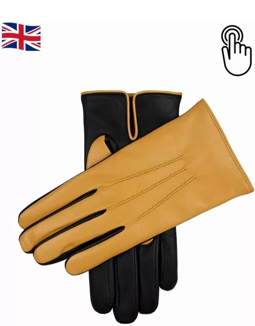 Dents Men'S Cashmere Lined Two Colour Touchscreen Leather Gloves In Black/cork/black