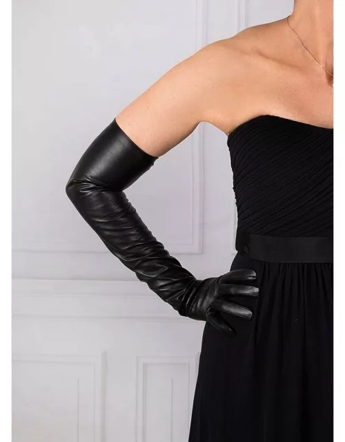 Dents Women's Long Leather Opera Gloves In Black