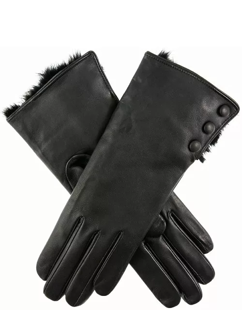Dents Women's Wool Lined Leather Gloves With Fur Cuffs In Black