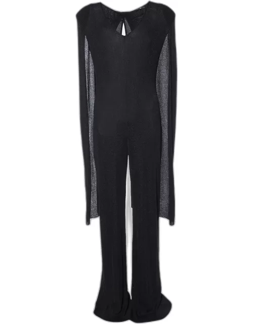 Elisabetta Franchi Black Lurex Knit Cape Detail Jumpsuit