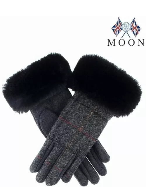 Dents Women's Abraham Moon Tweed Gloves With Faux Fur Cuffs In Charcoa