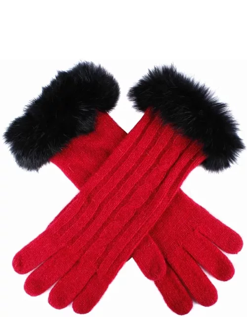 Dents Women's Cable Knit Gloves With Fur Cuffs In Berry/black