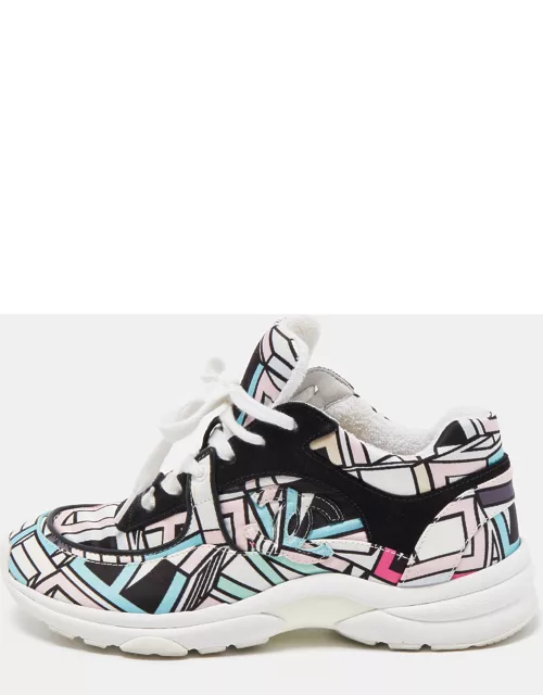 Chanel Multicolor Abstract Print Satin and Suede CC Logo Trainer Low Top Sneaker