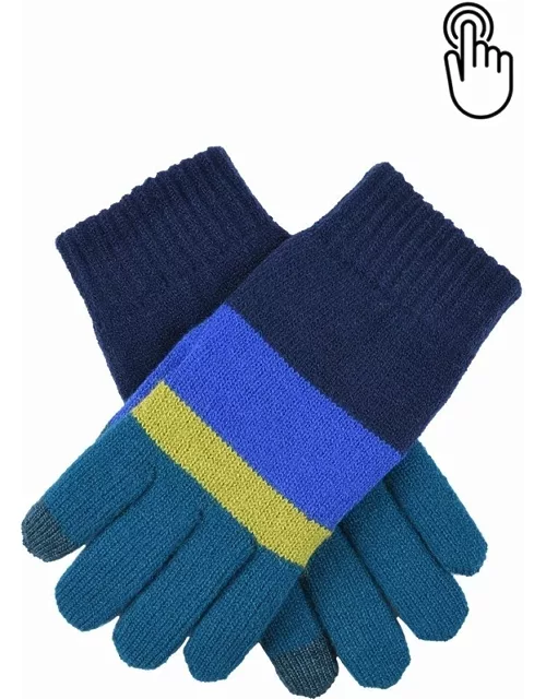 Dents Women'S Touchscreen Block Stripe Knitted Gloves In Navy/tea