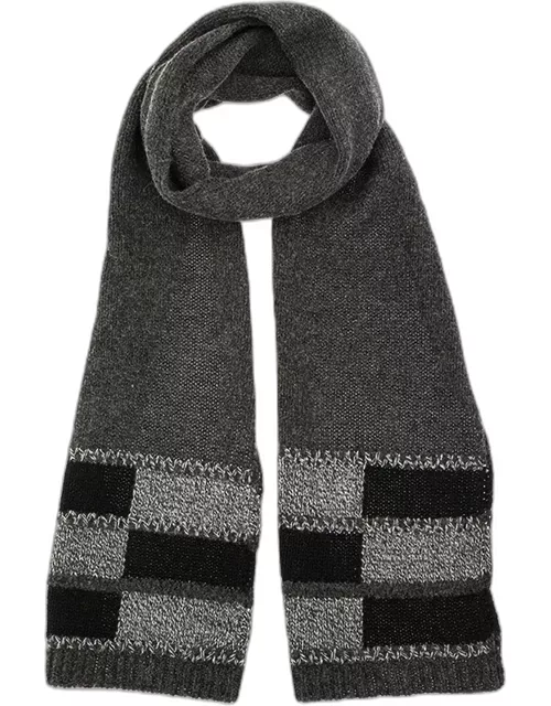 Dents Knitted Patchwork Scarf In Black