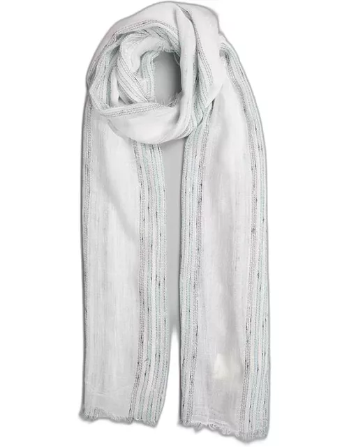 Dents Women's Lightweight Striped Scarf With Frayed Edges In White/mint