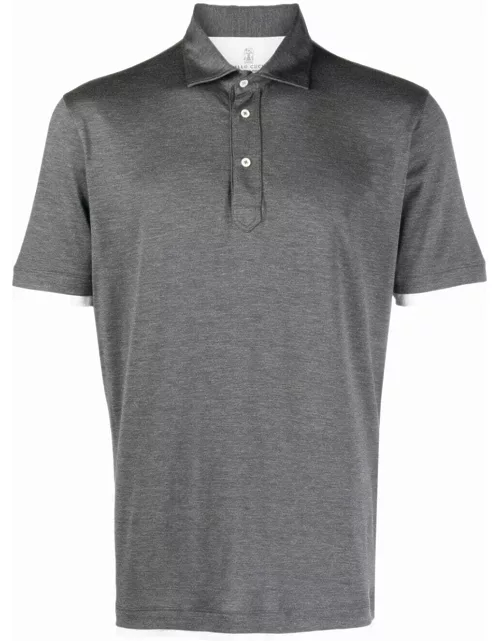 Grey short-sleeved silk-cotton polo shirt