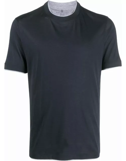 Blue layered-collar T-Shirt