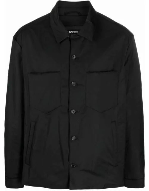 Black patch-pockets padded shirt jacket