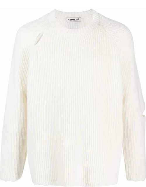 White sweater with cut-out detai