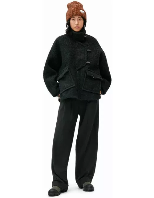 GANNI Long Sleeve Boucle Wool Shoulder Jacket in Black