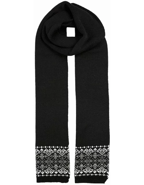 Dents Women's Knitted Scarf With Fairisle Print And Fading Stripe In Black