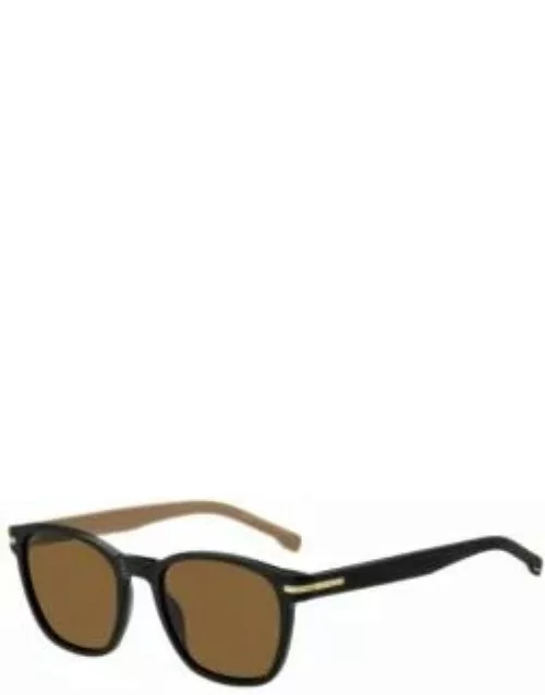Black-acetate sunglasses with camel-tone trims Men's Eyewear