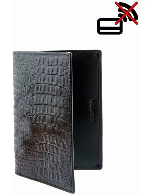 Dents Crocodile Print Leather Passport Holder With Rfid Blocking Protection In Black