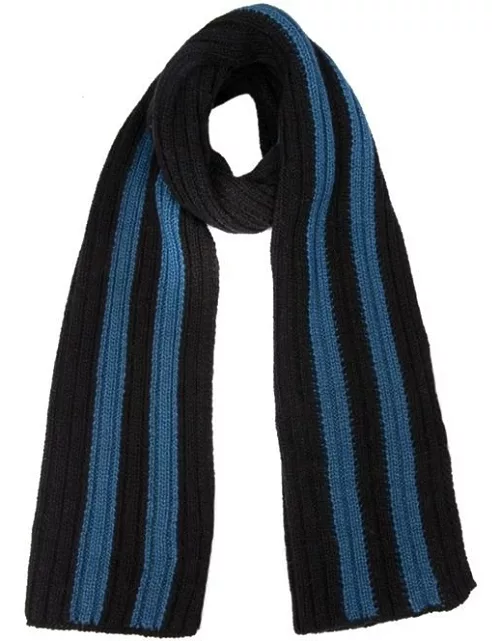 Dents Men's Knitted Scarf With Contrasting Stripes In Black/blue