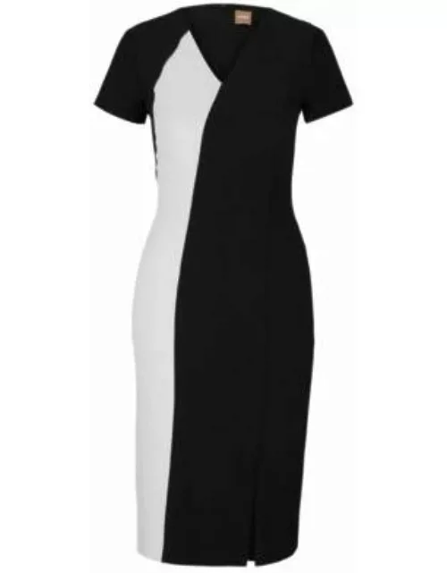 Slim-fit dress with V neckline- Black Women's Business Dresse