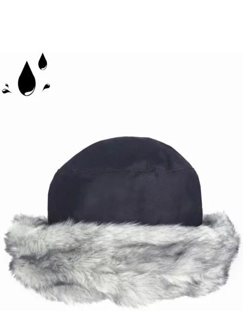 Dents Women's Wax Cotton Hat With Faux Fur Brim In Navy