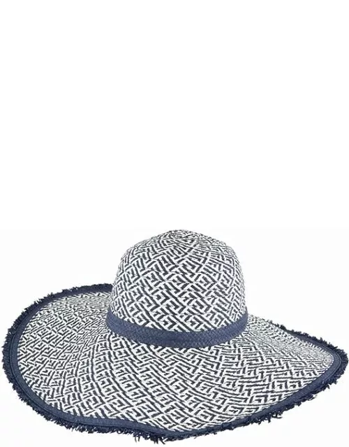 Dents Women's Paper Straw Criss-Cross Pattern Sun Hat In Ivory/navy