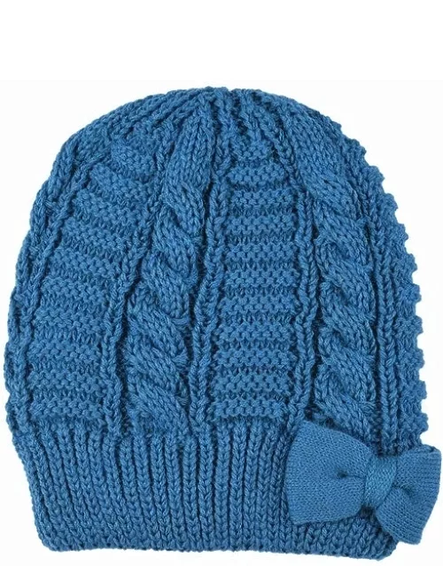 Dents Women'S Cable Knit Beanie Hat With Bow Detail In Royal Blue