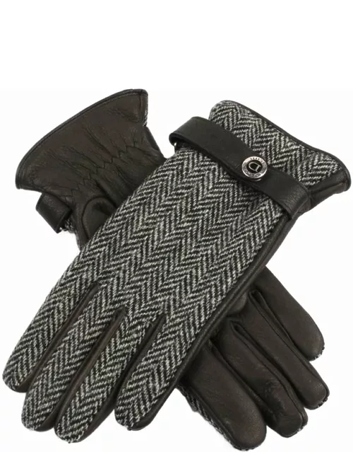 Dents Women's Cashmere Lined Harris Tweed And Deerskin Leather Gloves In Black/charcoal/black