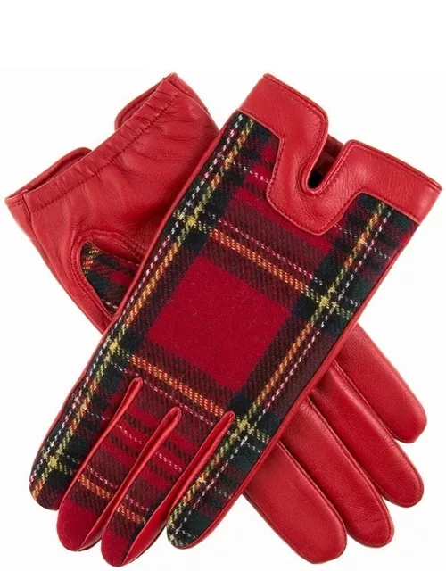 Dents Women's Cashmere Lined Tartan Leather Gloves In Berry/royal Stewart