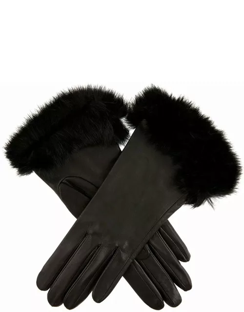 Dents Women's Silk Lined Leather Gloves With Fur Cuffs In Black